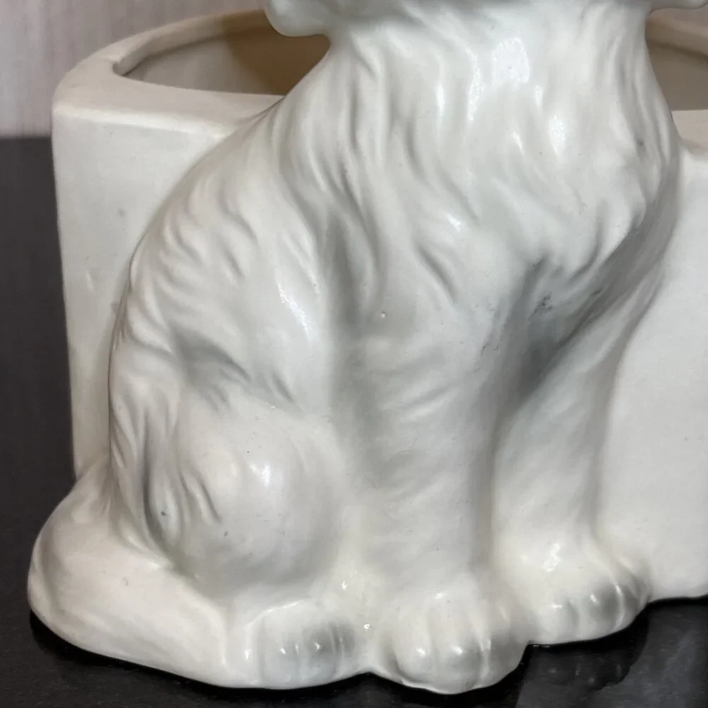 Lefton White Cat Planter Figurine Blue Eyes Mid Century Tabby Kitty Japan 60s - Picture 10 of 10